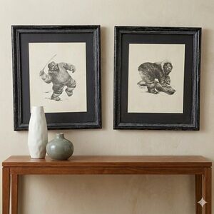 Vintage Aboriginal Inuit Print by Hilda Lavoie - set of 2, signed & framed 🇨🇦